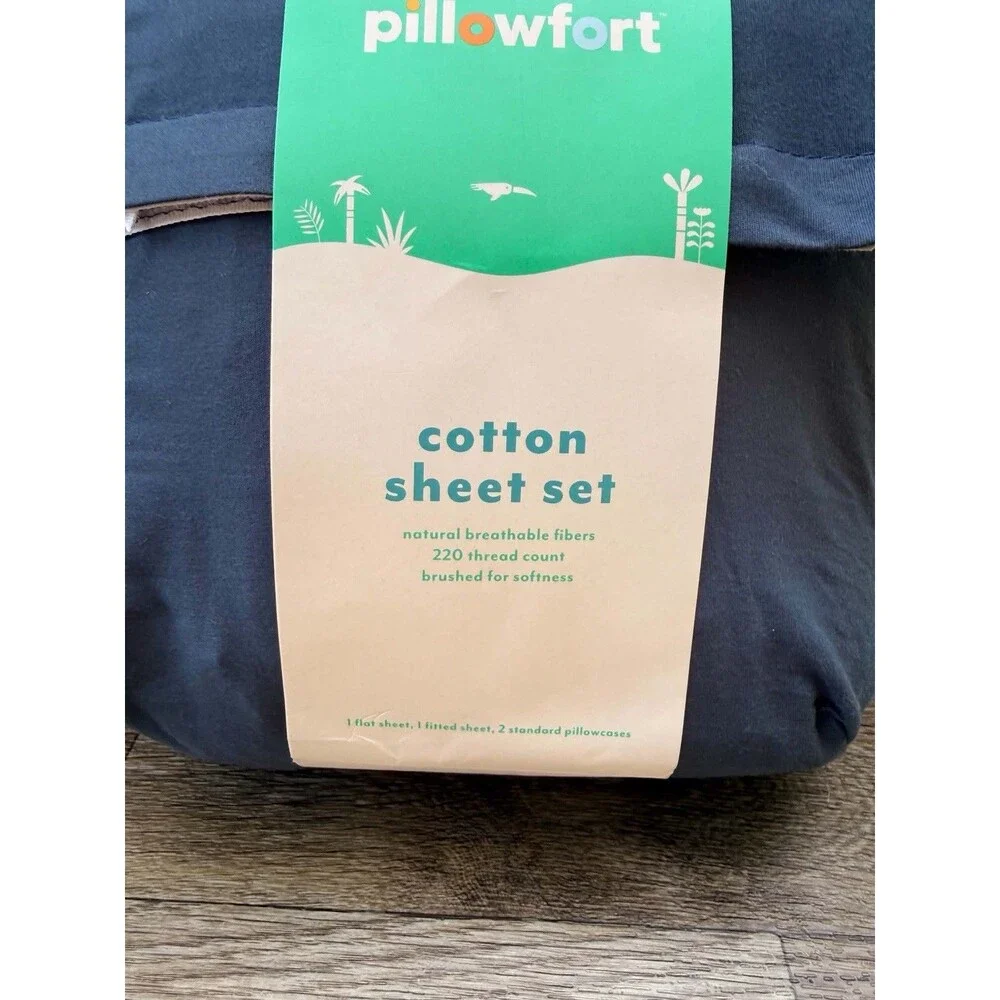 Pillowfort Full Cotton Sheet Set Navy 220TC OEKO-TEX New Missing Sham